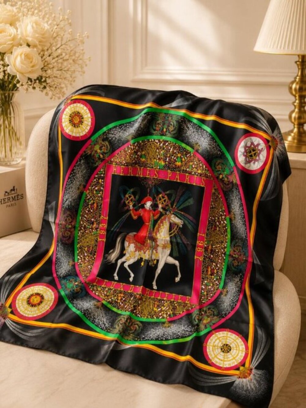 Authentic Hermès Paris Jeux de Paille Silk Scarf Carré 90 Multicolor